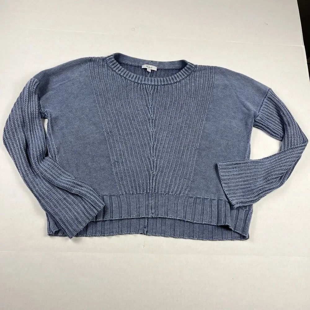 Rails Cropped Sweater Blue Coastal Long Sleeve Boxy Relaxed Fit Knit Pullover S